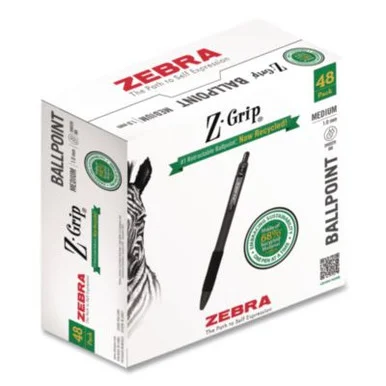 Zebra Pen 20418 Z-grip Ballpoint Pen, Retractable, Medium 1 Mm, Black Ink And Barrel, 48/pack 20418_40_2