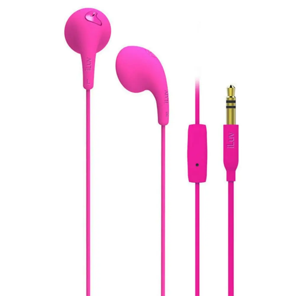 ILuv Pink Bubble Gum Talk Earphones Headset w/ Mic for iPhone/iPad/IOS Android - Electronics