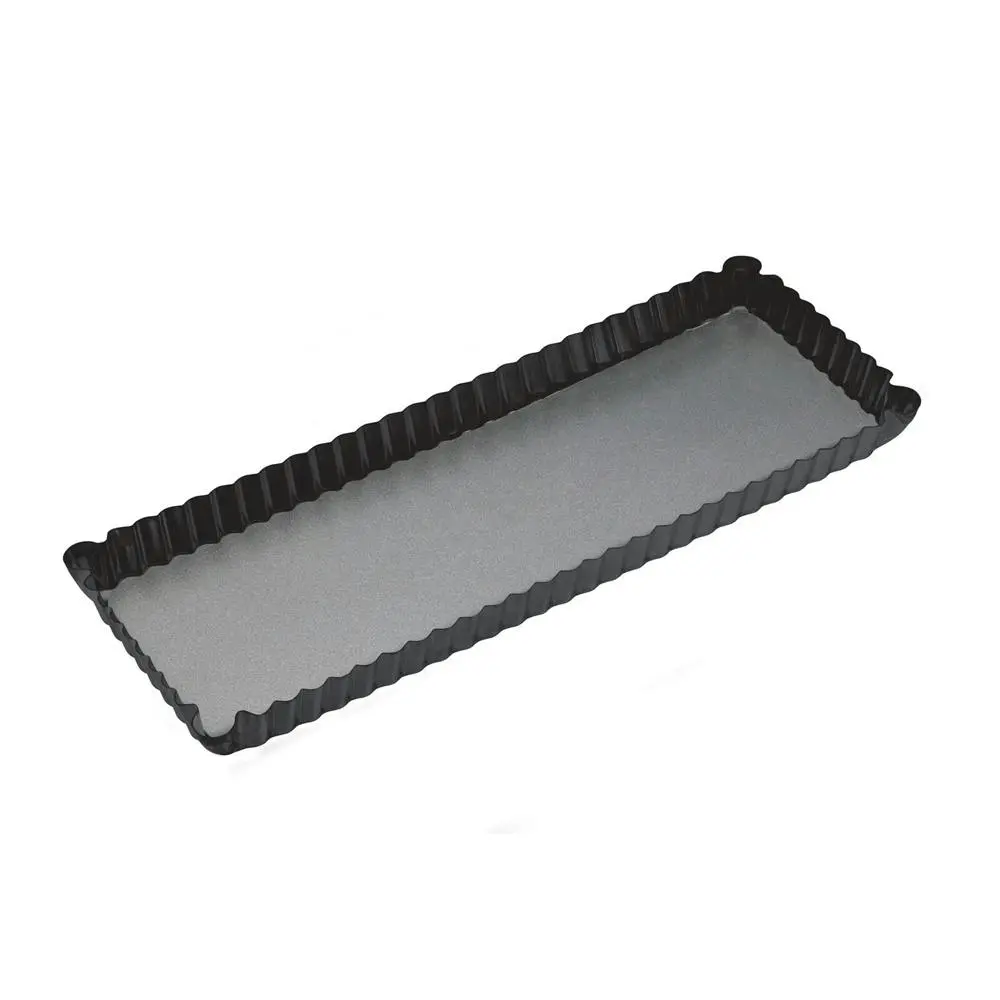 MasterCraft 36x13cm Loose Base Non-Stick Rectangle Flan Quiche Pan Baking Black