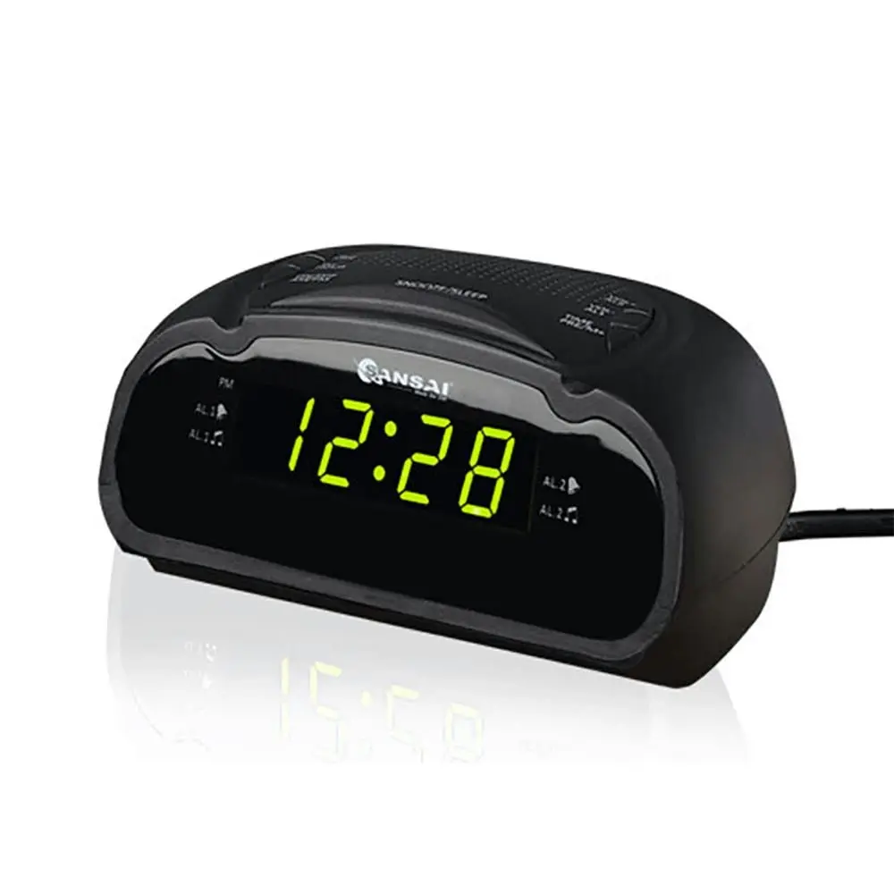 Sansai LED AM/FM Dual Alarm Clock Radio w/ Battery Back Up/Snooze Function Black - Home & Garden