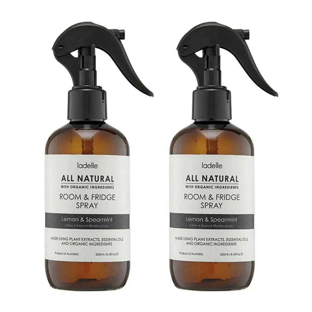 2x Ladelle All Natural Plant Based Lemon/Spearmint 250ml Room/Fridge Spray - Home & Garden