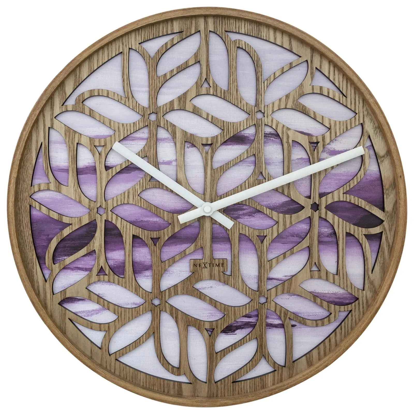 NeXtime Yogi Wood Analogue 40cm Hanging Wall Clock Decor Silent Sweep Purple - Home & Garden