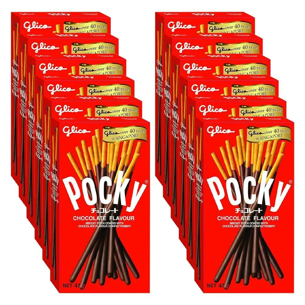 12x Pocky Chocolate Flavour Dipped Sticks Japanese Sweet Biscuit Snack 47G - Groceries