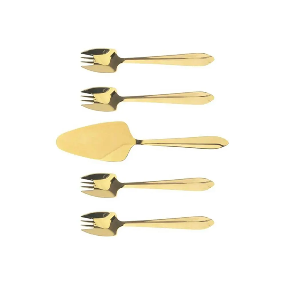 5pc Splayd Stainless Steel Cake Server/Spork Cutlery Utensil Set Gold Mirror - Home & Garden