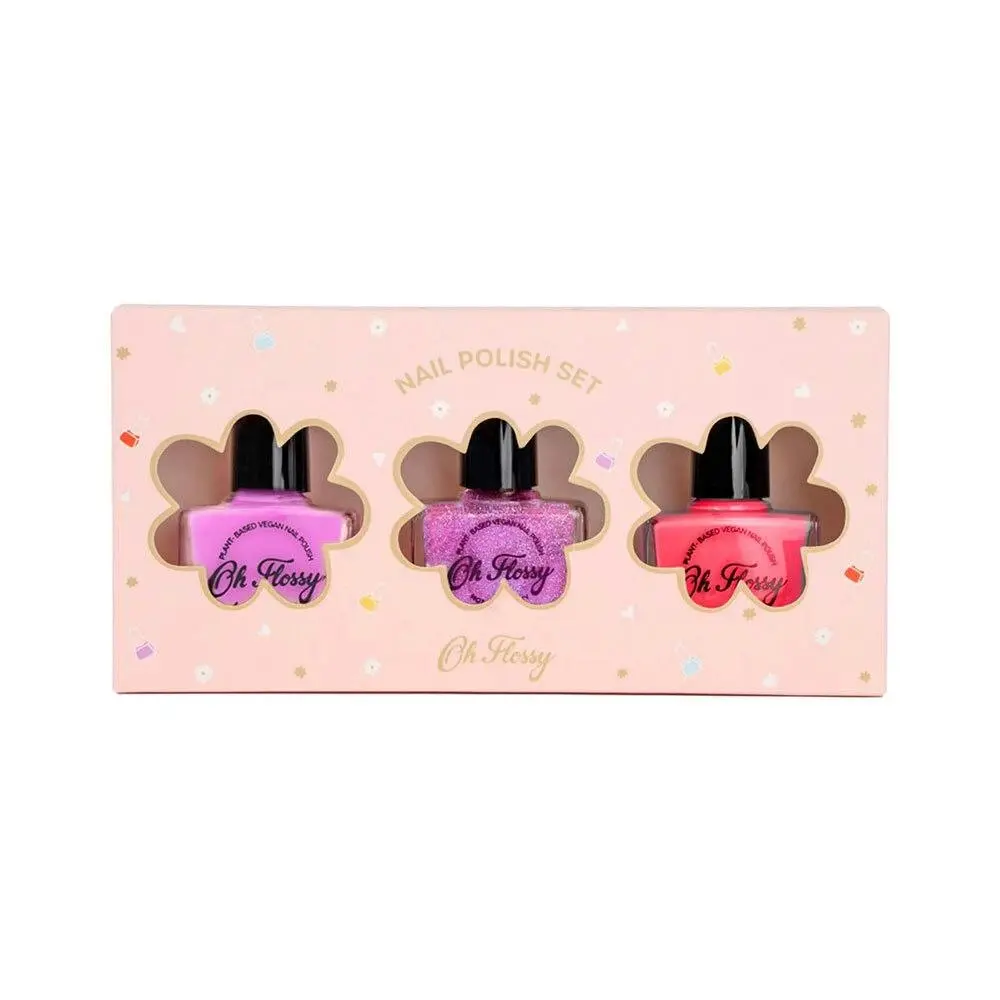 3pc Oh Flossy Pink Pamper Kids/Childrens Nail Polish Gift Enamel Box Set 3y+ - Beauty