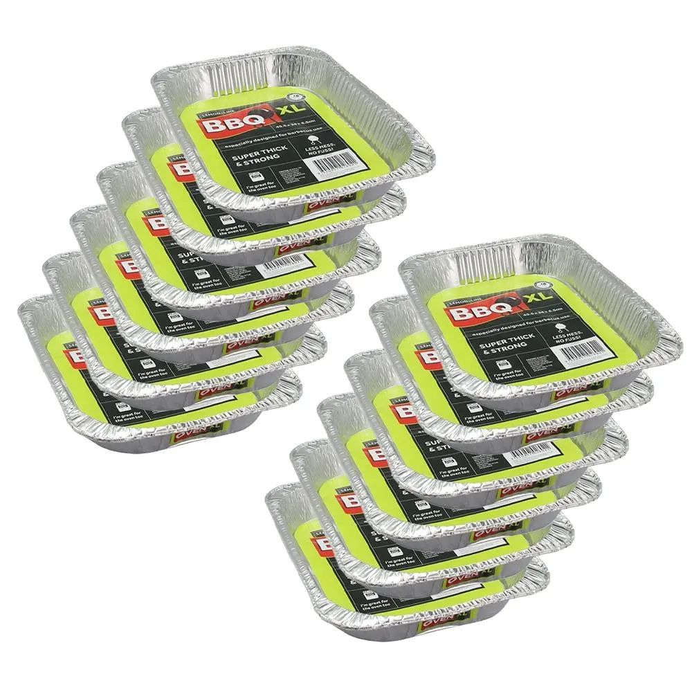 12x Lemon & Lime Rectangle 45.5x34cm Foil Oven Baking Tray BBQ Container LRG SLV - Home & Garden