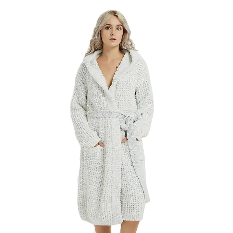 Autumn Winter Hooded Soft Warm Women Night Sleepwear Pyjamas Homewear Robe White - Fashion