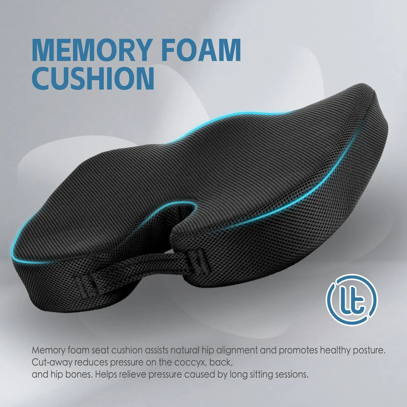 Memory Foam Car Office Seat Cushion with Black Cover - Home & Garden