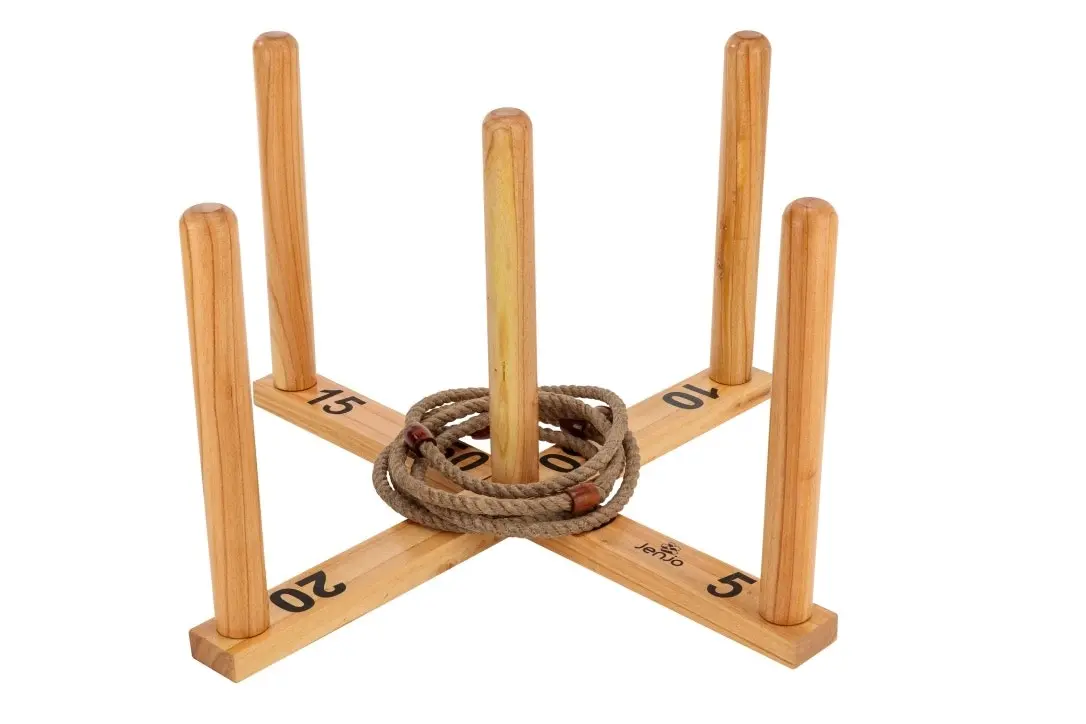 Mega Quoits Wooden Rope Ring Toss Outdoor Game Set 100cm Wide Including 4 Rings - Sports & Outdoor