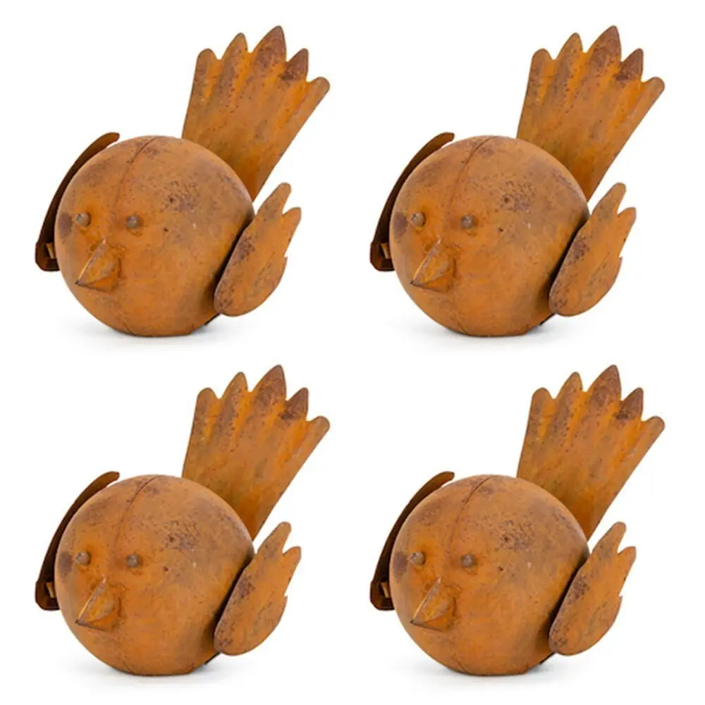 4x Tweety 9cm Pot Sitter Rust Metal Ornament Yard/Patio Garden Decor Small Brown - Home & Garden