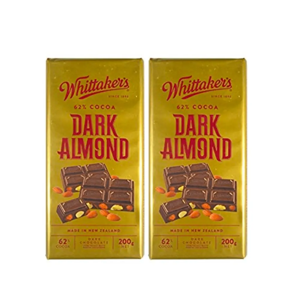 Whittaker's Dark Almond Chocolate 62% Cocoa 200g x 2 - Groceries