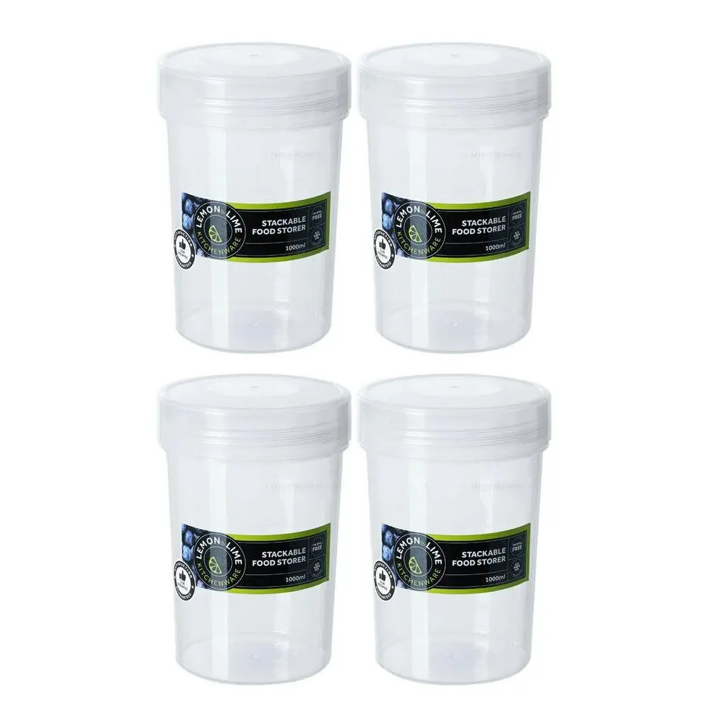 4x Lemon & Lime Keep Fresh 1L/16cm Food Storer Stackable Storage Container w/Lid - Home & Garden
