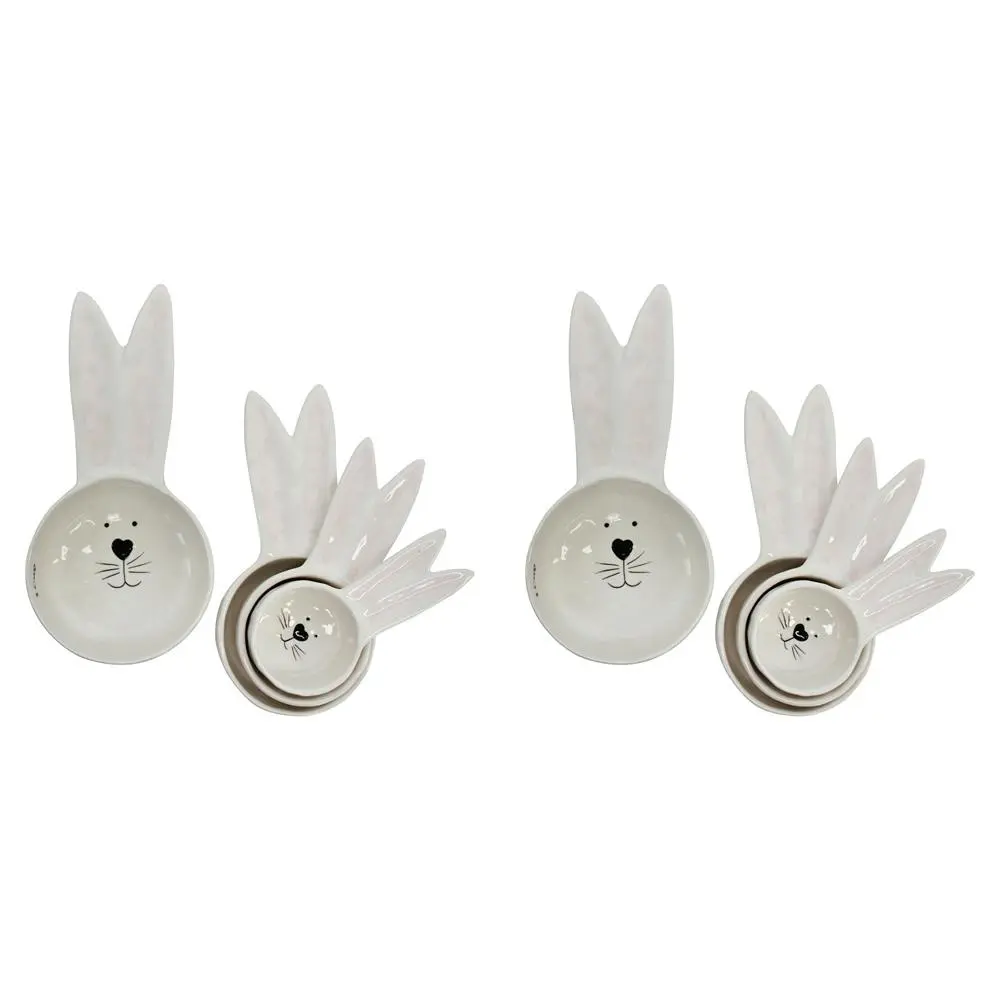 2x 4pc Ceramic Measuring Cup/Scoop Bunny Kitchen/Baking Cooking Utensil Set WHT - Home & Garden