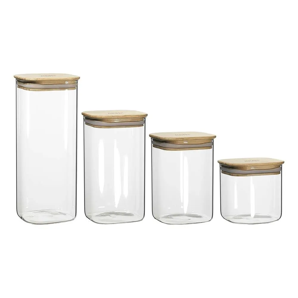 4pc Ecology Pantry Square Glass Canister Pantry Organiser Container w/Bamboo Lid - Home & Garden