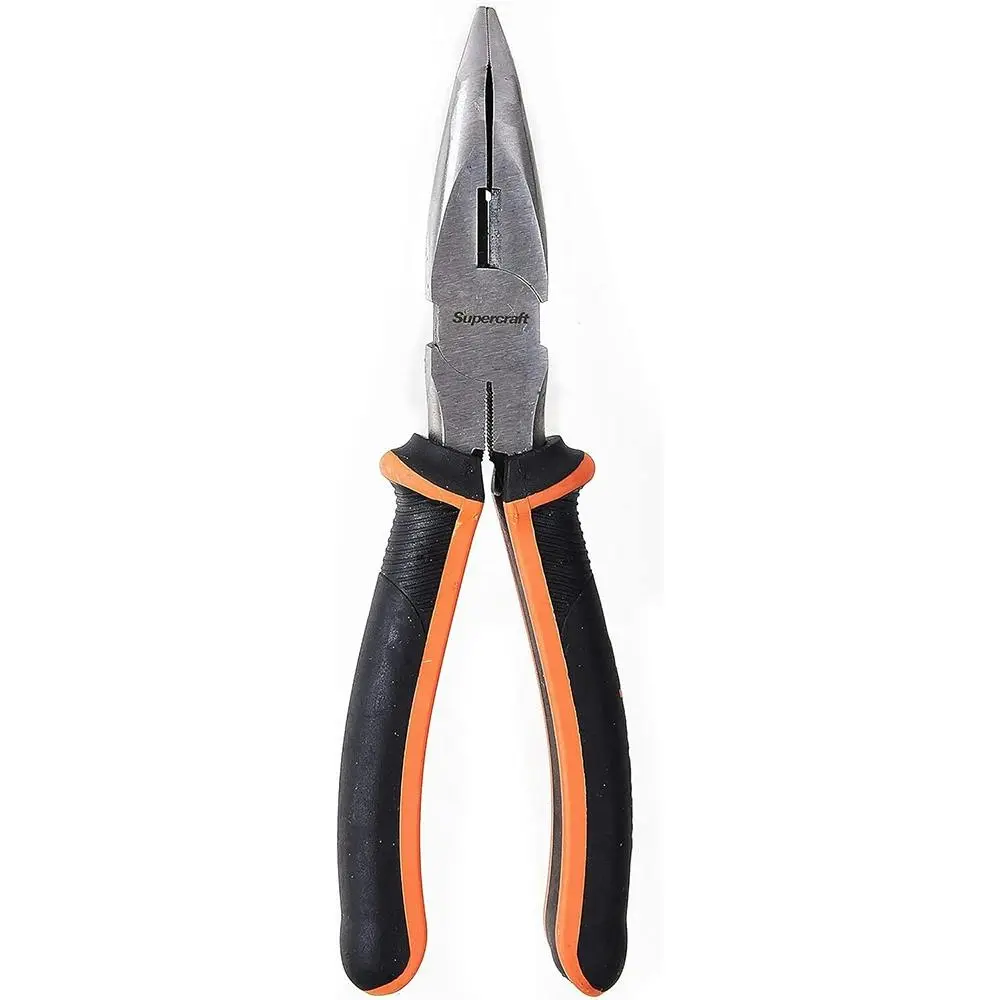 Supercraft Long Bent Nose Pliers Soft Grip Handles 200mm Chrome Vanadium Steel - Hardware