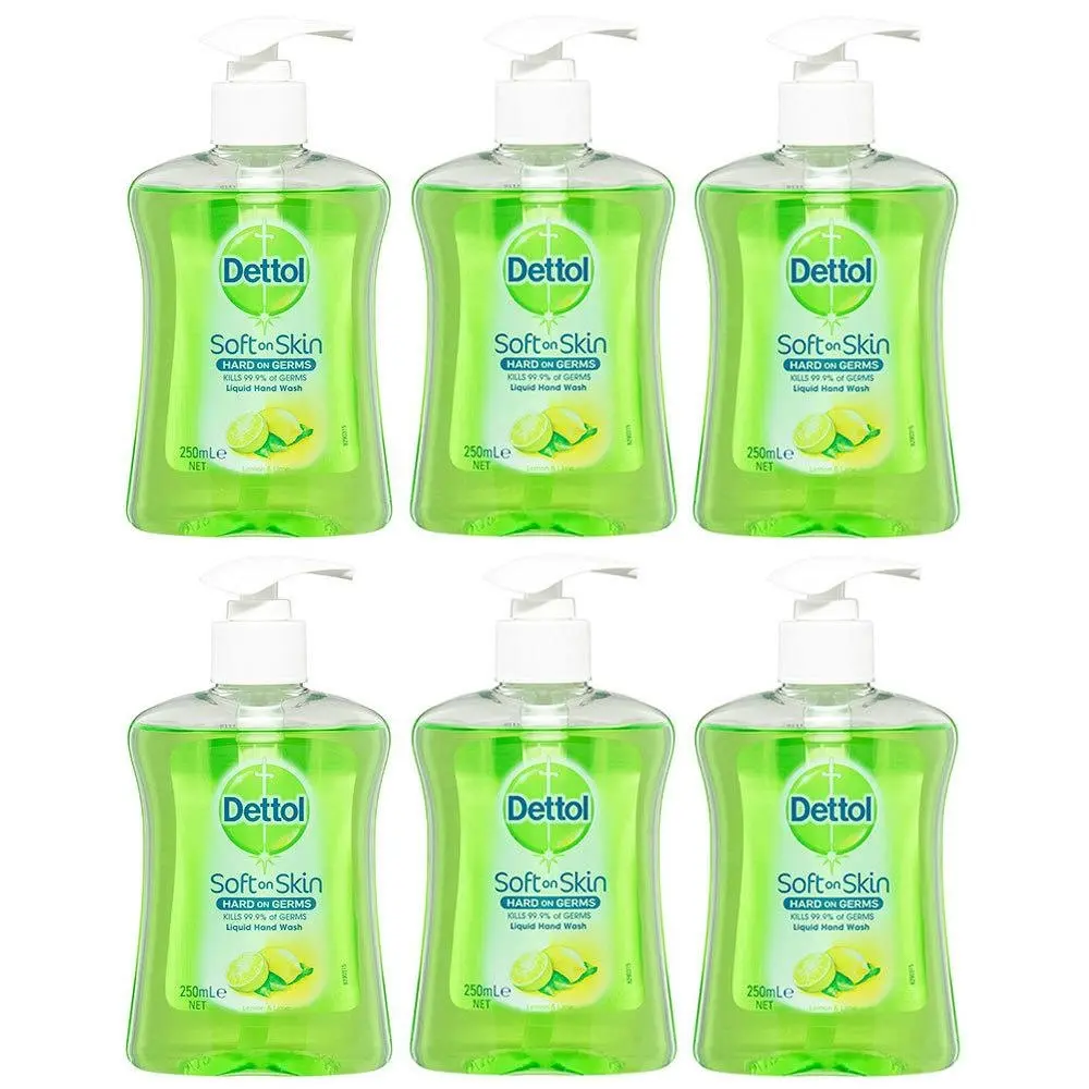 6x Dettol 250ml Liquid Home Hand Care Wash Antibacterial Soap Lemon/Lime Pump - Beauty