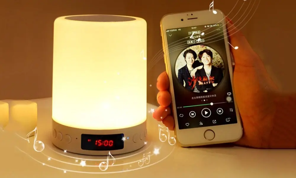 Portable Bluetooth Speaker with Colour-Changing LED light and Alarm clock