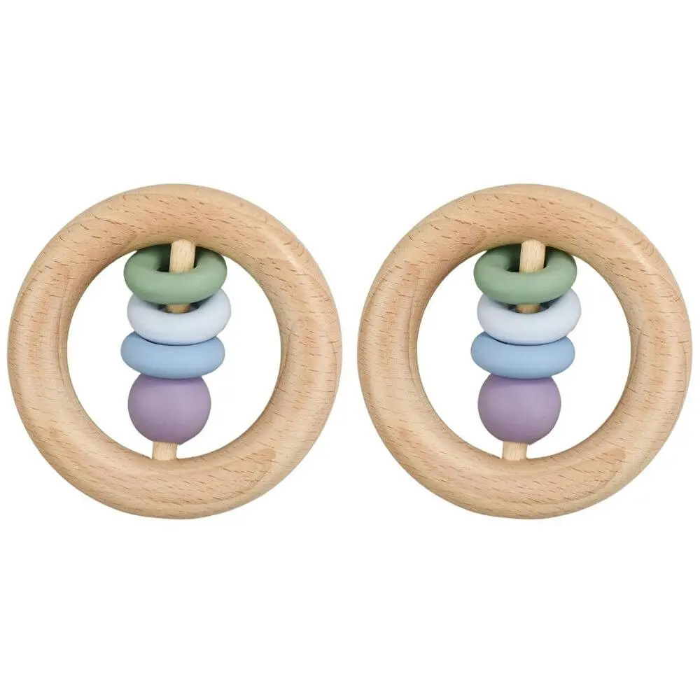 2x Koala Dream Kids/Childrens Silicone And Wooden Mouth Teether Ring Green 4M+ - Baby