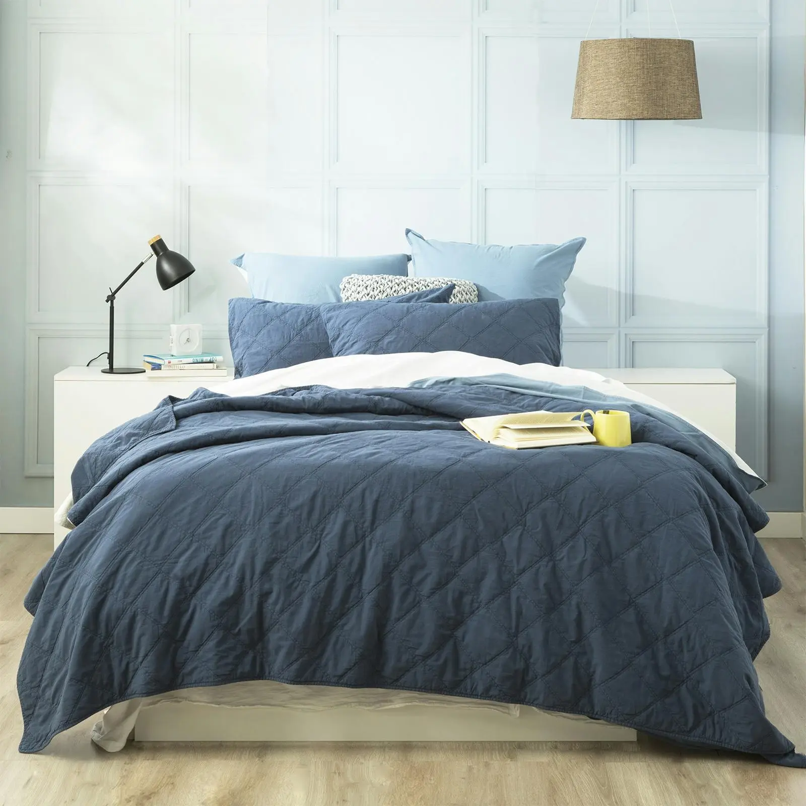 Renee Taylor Attwood VT Queen/King Bed Quilted Coverlet Stone Washed Cotton Ink - Winter Warmers up to 70% Off