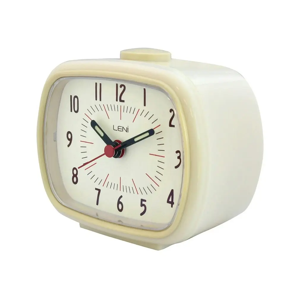 Leni Retro Analogue Standing Bedside/Desk Home Alarm Clock Time Ivory 6x11x9cm - Home & Garden