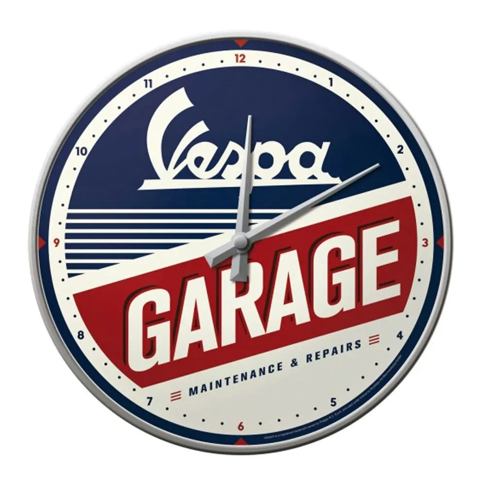 Nostalgic Art Quartz 30cm Hang/Wall Clock Analogue Metal Vespa Garage Home Decor - Home & Garden