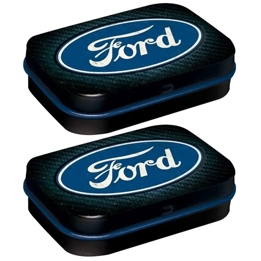 2x Nostalgic Art 6cm Metal Tin Mint Box Ford Blue Shine Fresh Breath Hard Candy - Groceries