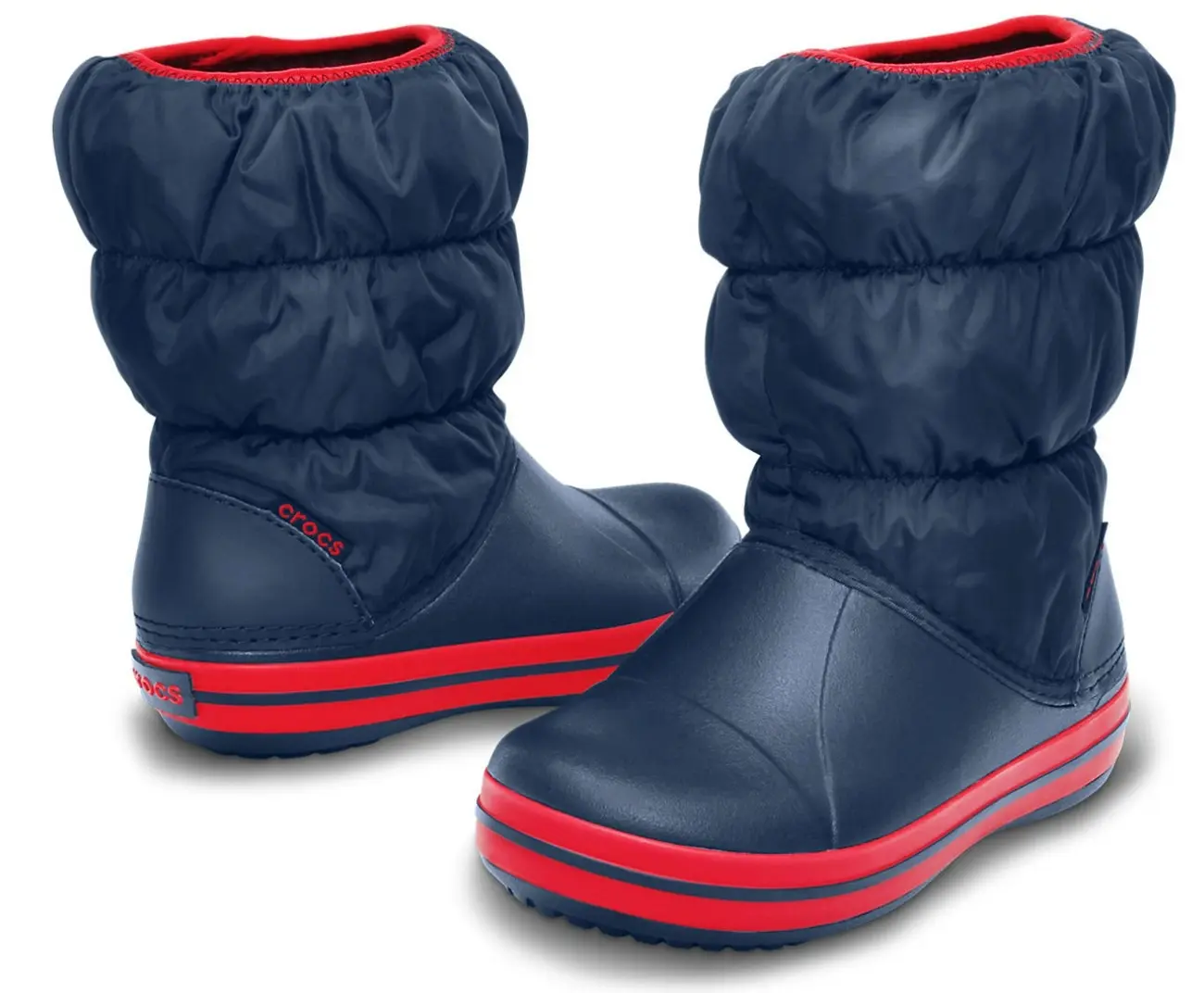 Crocs Kids Winter Puff Boot Childrens Boys Girls Warm Puffer - Navy/Red - US C7