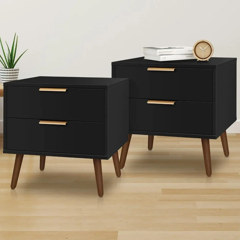 Alfordson 2x Bedside Table Scandinavian Black - Furniture