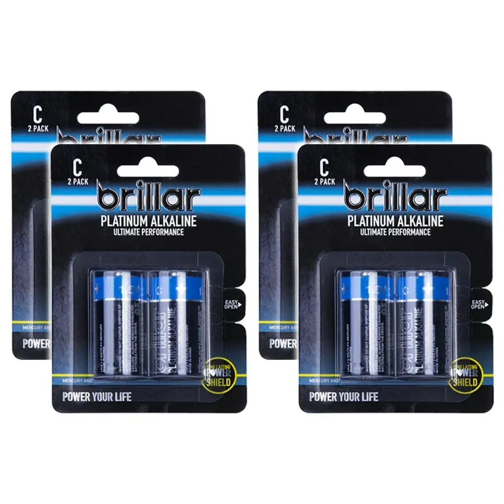 8x Brillar C LR14 1.5v Mercury & Cadmium Free Platinum Alkaline Batteries Blue - Electronics