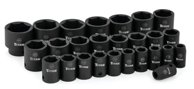 Titan 42126 26 Piece 1/2 Inch Drive 6 Point Metric Standard Impact Socket Set