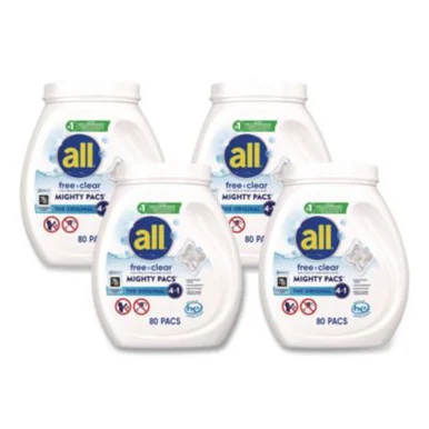 Dial Professional 47508 Mighty Pacs Free Clear Laundry Detergent, 80 Pods/tub, 4 Tubs/carton
