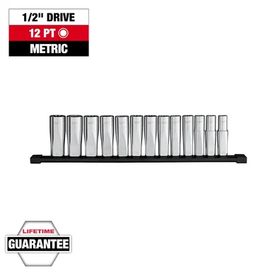 Milwaukee Electric Tools 48-22-9524 Milwaukee Tool 13pc 1/2 Inch Drive 12-point Deep Well Metric Socket Set