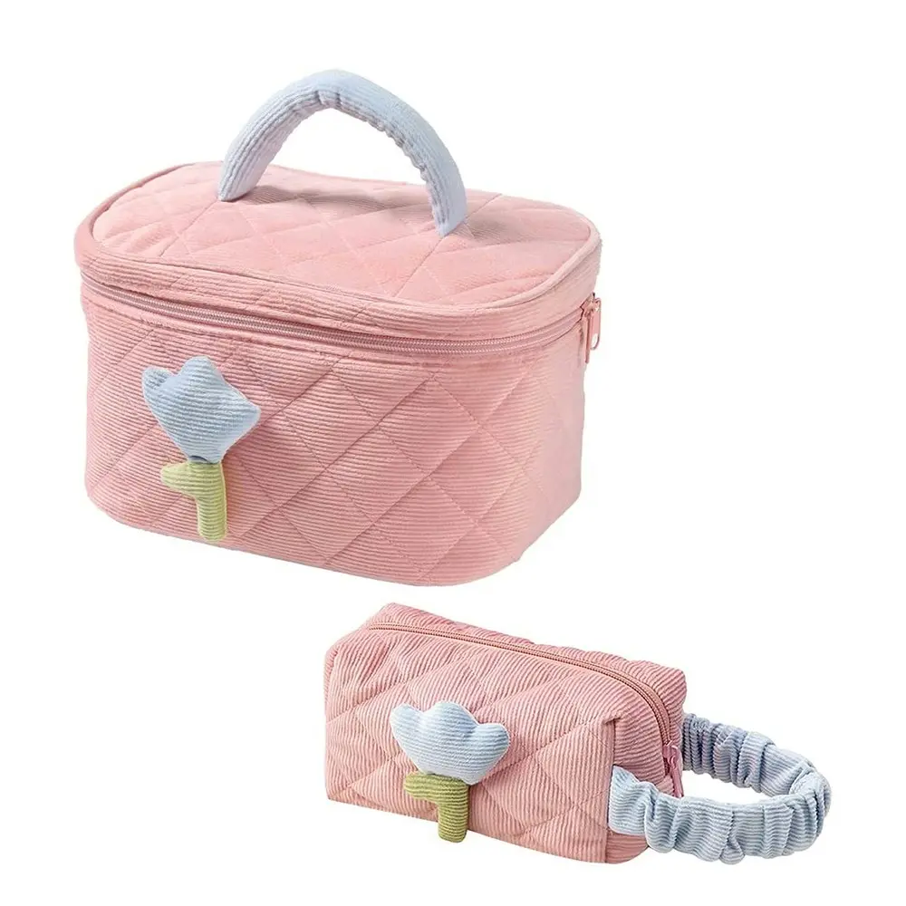 2Pcs Corduroy Makeup Bag Cosmetic Organizer Bag with Portable Makeup Pouch - Home & Garden