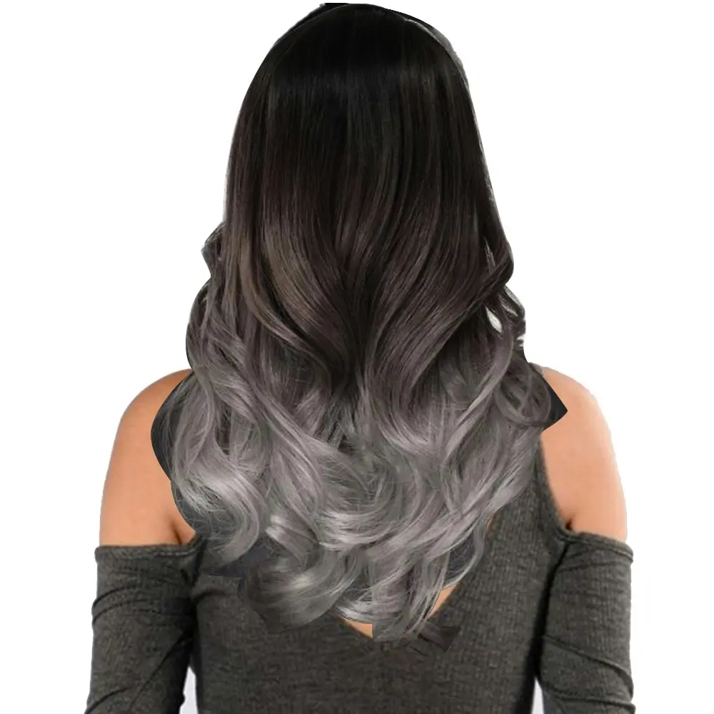 Two Tone Ombre Gray Curly Hair 7Piece 16Clips 24" Hair Extension 08 - Beauty