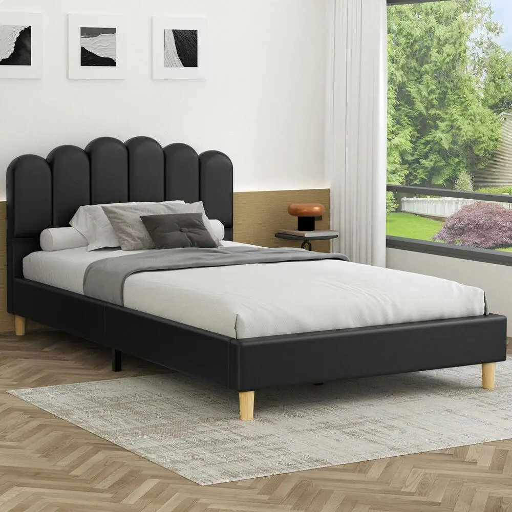Alfordson Bed Frame King Single Upholstered Platform Base Leather Black TANIA - Top Selling Beds