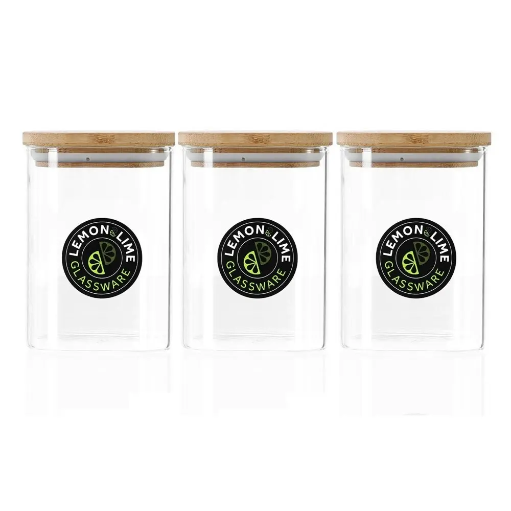 3PK Lemon & Lime Camden 550ml Glass Jar Square Storage Container w/ Bamboo Lid - Home & Garden