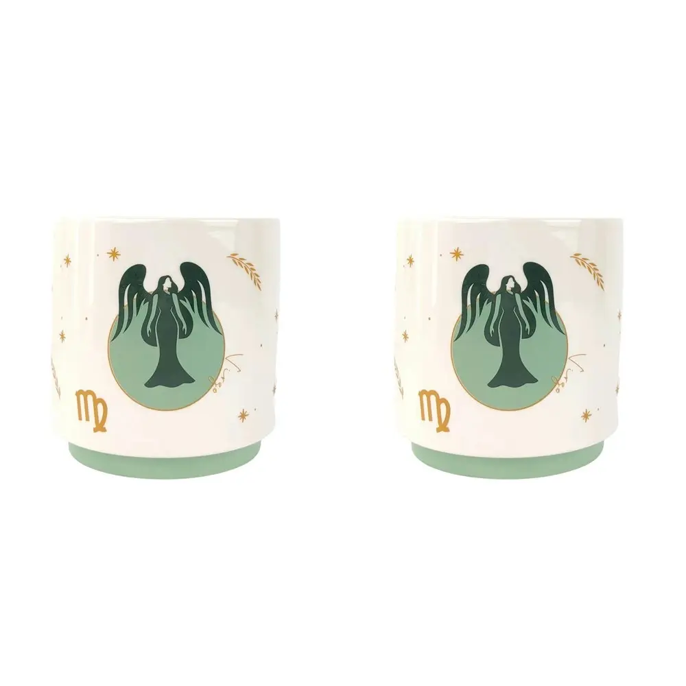2x Urban Virgo Zodiac 13cm Ceramic Planter Flower Pot Home Decor Small Green - Home & Garden
