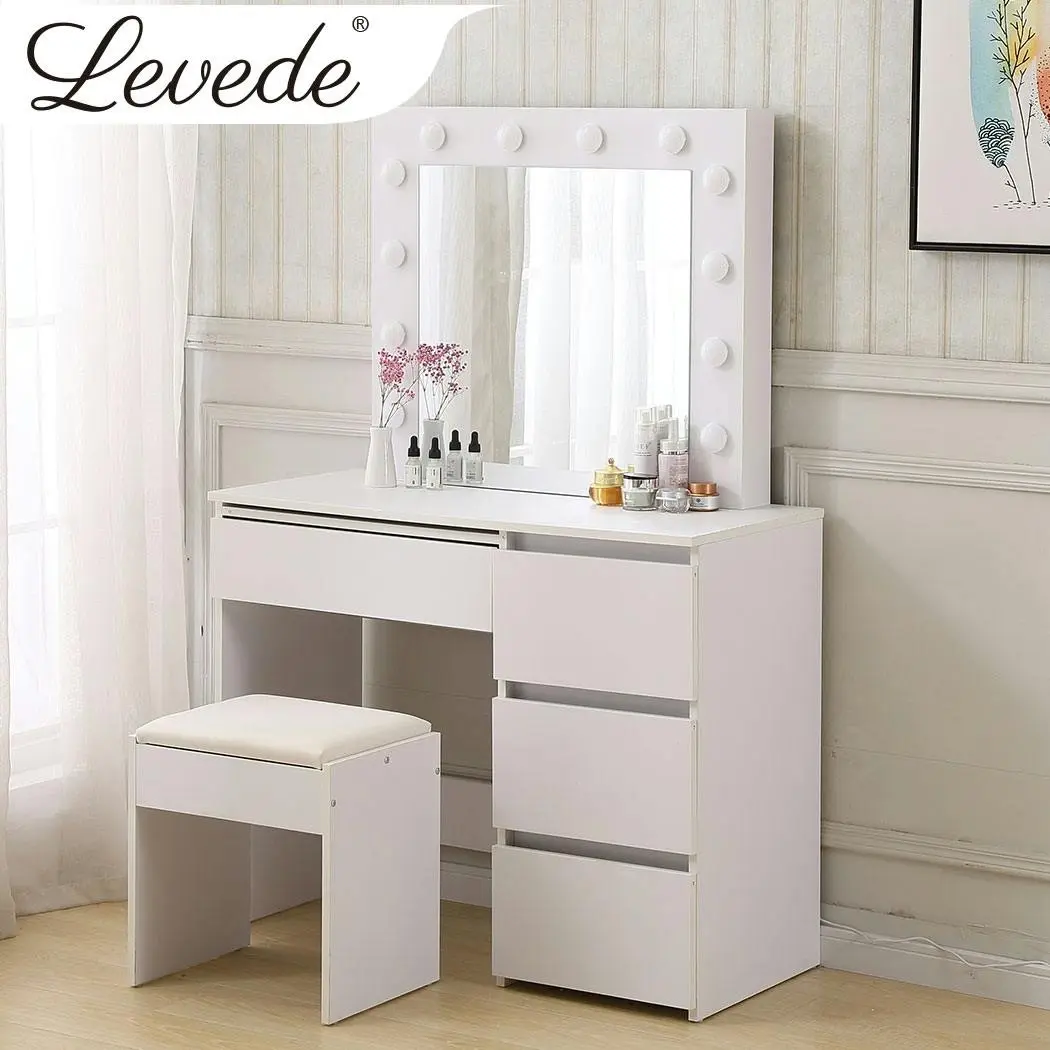 Levede Dressing Table Vanity Set Stool Makeup LEDs Mirror Jewellery Organizer - Furniture