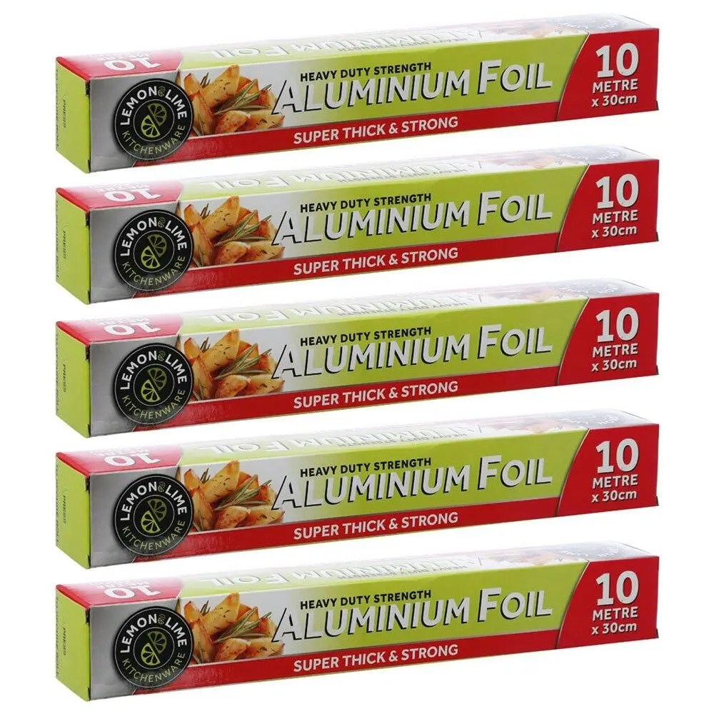 5x Lemon & Lime 10m Heavy Duty Kitchen Food Aluminium Foil Wrap Roll w/Dispenser - Home & Garden