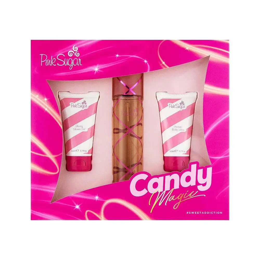 3pc Aquolina Pink Sugar Candy Magic 100ml EDT, 50ml Shower Gel & Body Lotion - Beauty
