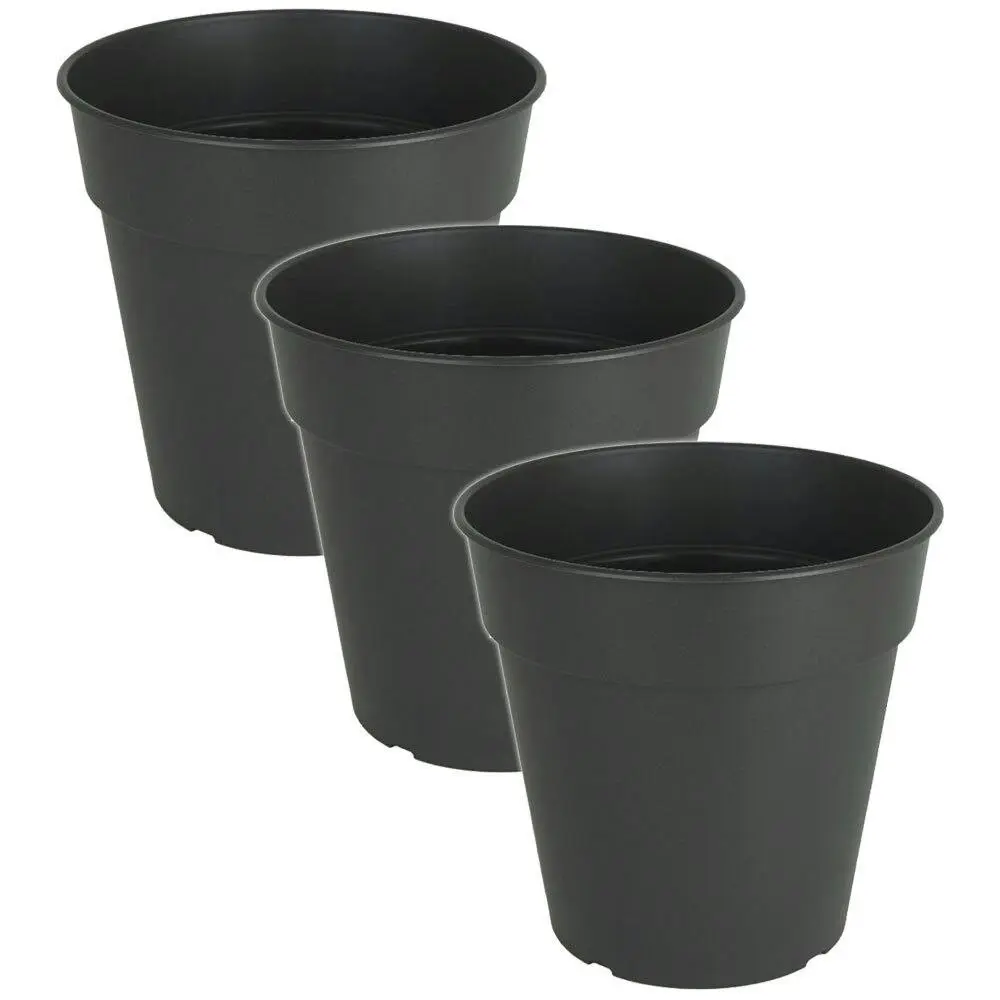 3x Artevasi Madagascar Plastic Indoor/Outdoor Garden Pot 30x28.5cm Anthracite - Home & Garden