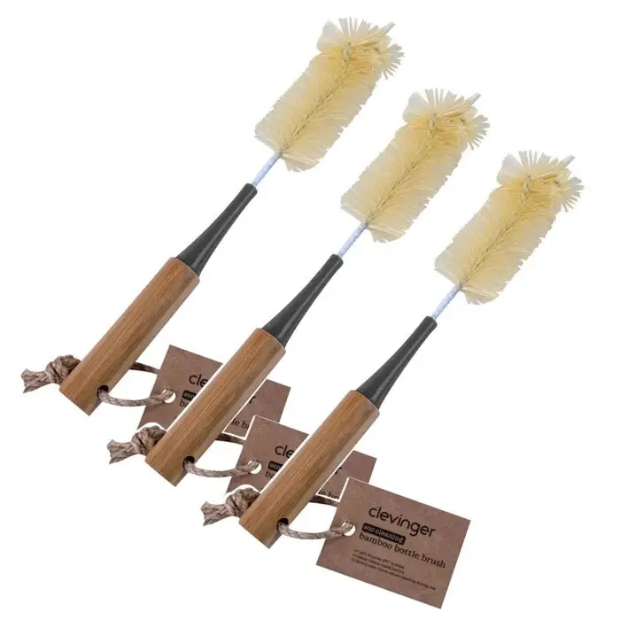3x Clevinger Eco Cleaning 30cm Bamboo Bottle Brush Hand Scrub Bristle Washing - Home & Garden