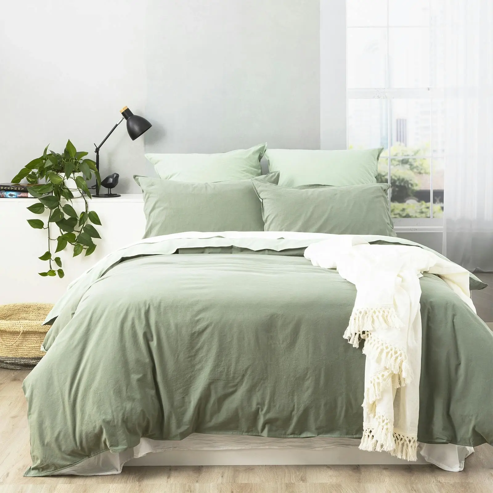 Renee Taylor Essentials Super King Quilt Cover Stone Washed Reversible Juniper - Winter Warmers up to 70% Off