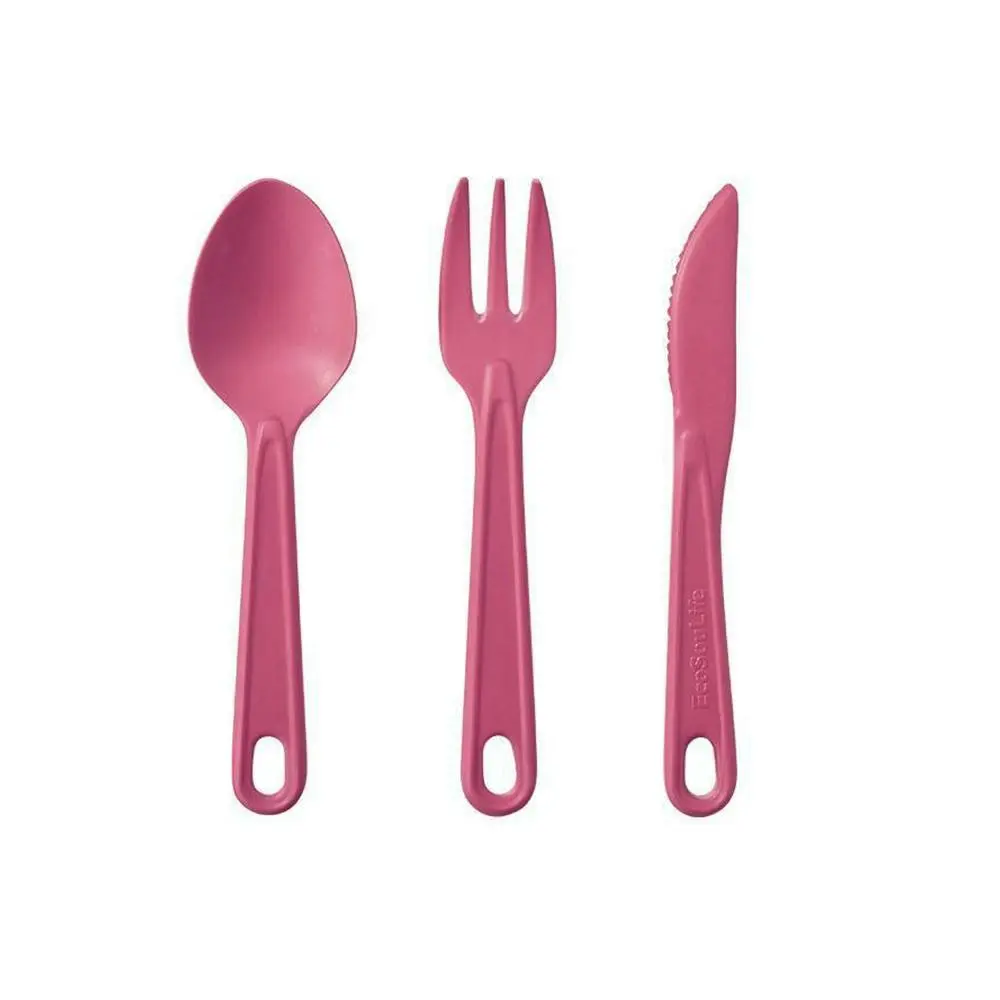 3pc Eco Soulife All Natural Outdoor Picnic Camping Reusable Cutlery Set Pink - Home & Garden