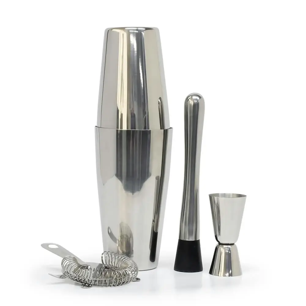 4pc Salt & Pepper Bond Boston Cocktail Drink Shaker Set Stainless Steel Silver - Home & Garden