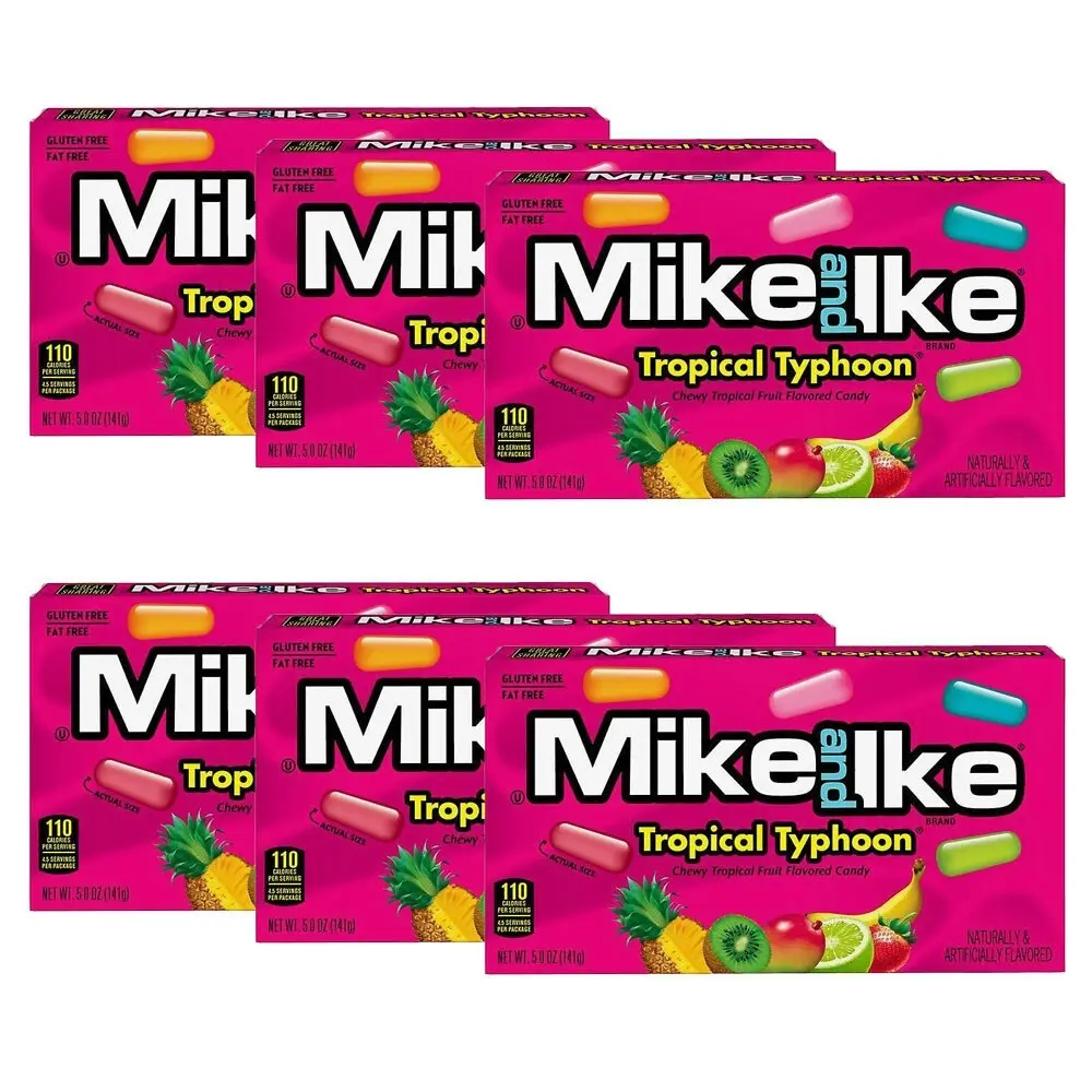 6x Mike & Ike Tropical Typhoon Confectionery Candy Lollies Sweets Box 120g - Groceries