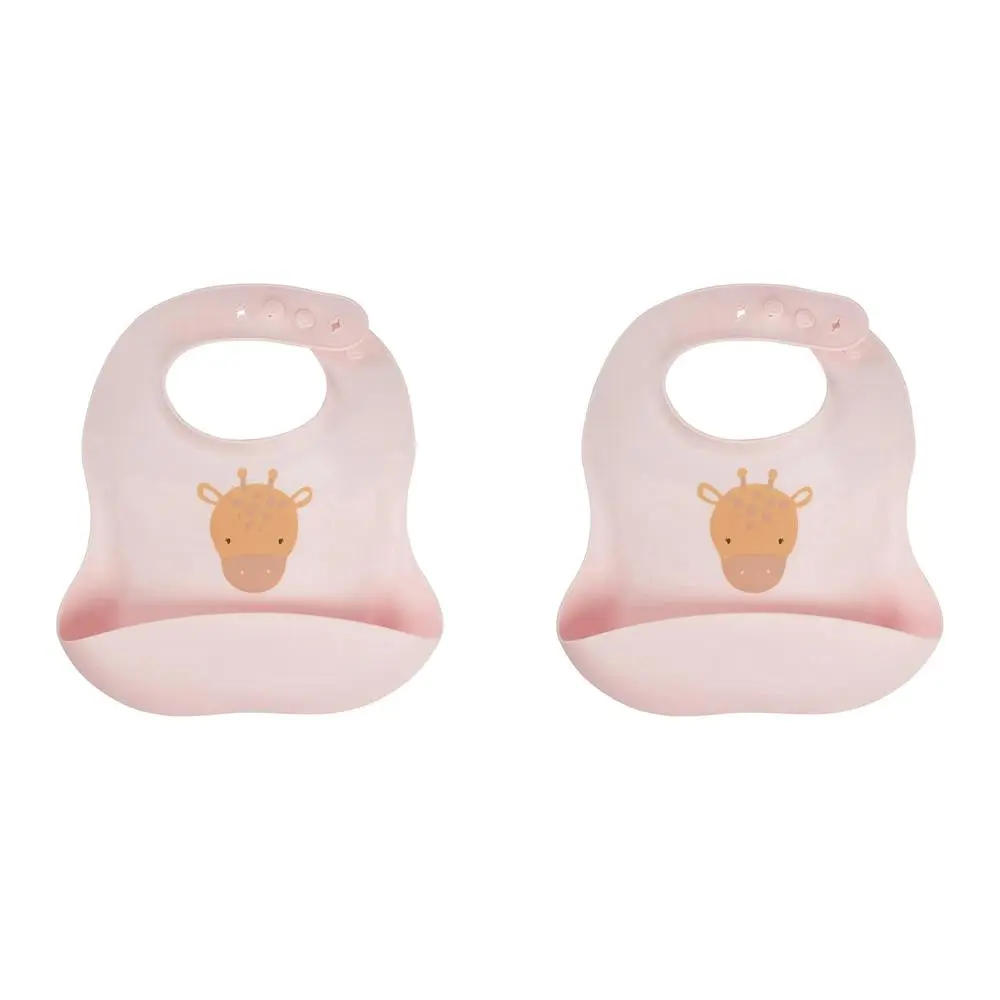 2x Splosh Baby Giraffe Feeding Bib Adjustable Food Catcher 23x24cm Pink 0+