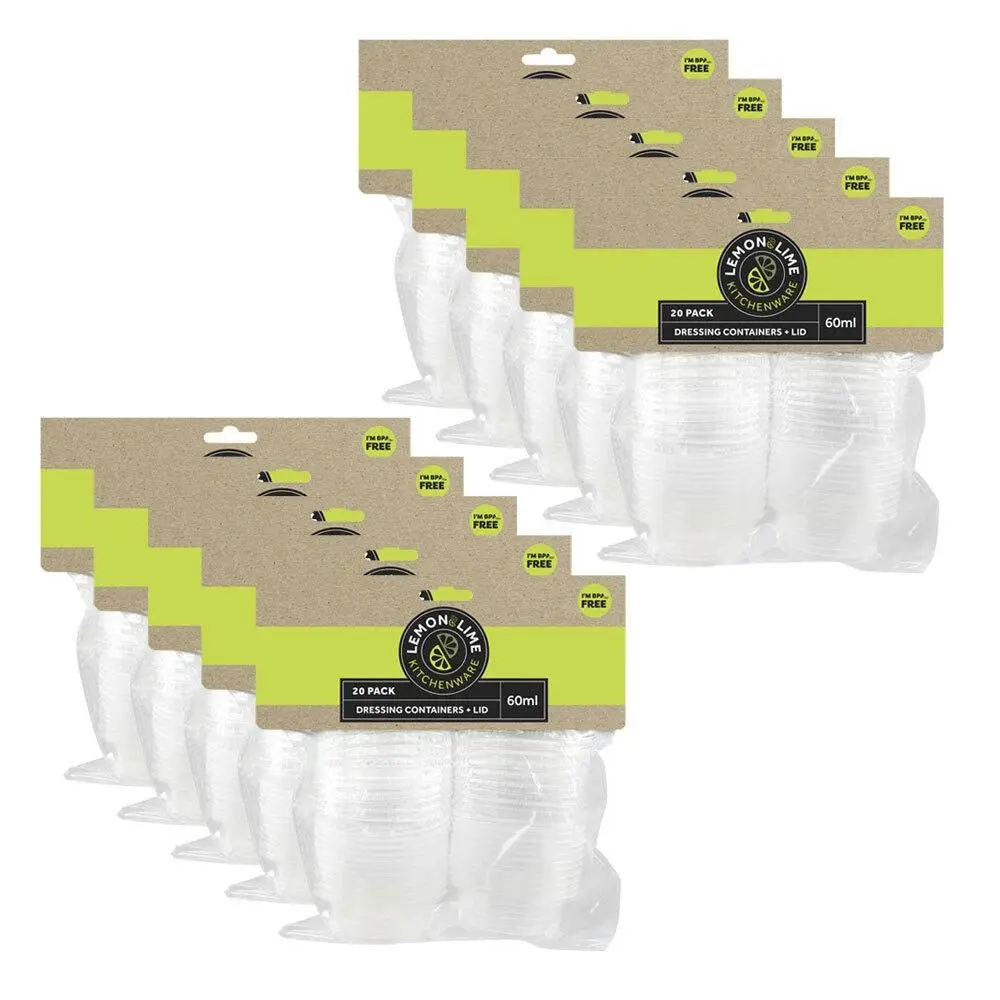 60pc Lemon & Lime 60ml Storage Plastic Salad Sauce 6cm Dressing Container w/ Lid - Home & Garden