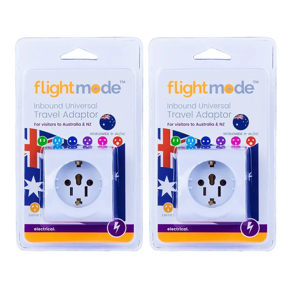 2x Flightmode Inbound Australian/New Zealand Outlet Plug Travel Adapter - Electronics
