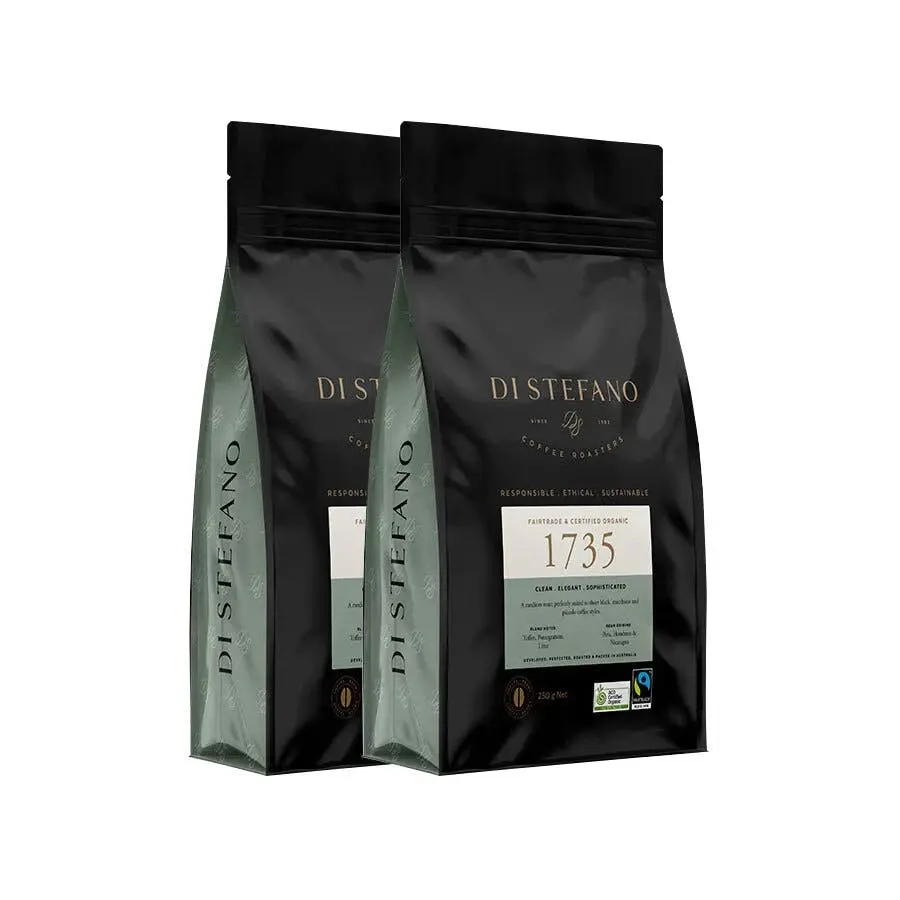 2PK Di Stefano Medium Roast Coffee Beans Specialty Fair Trade 1735 Blend 250g - Groceries
